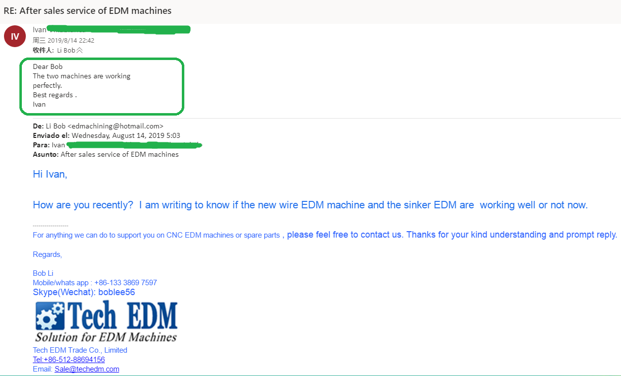 Clients are satisfied with our EDM machines